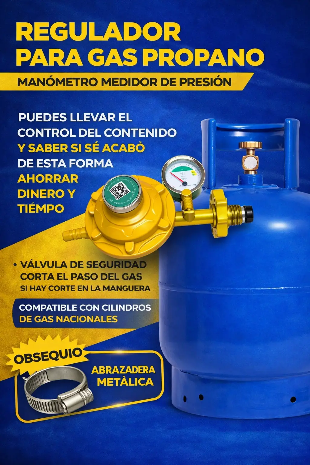 REGULADOR DE GAS PROPANO CON MANOMETRO Y VALVULA DE SEGURIDAS